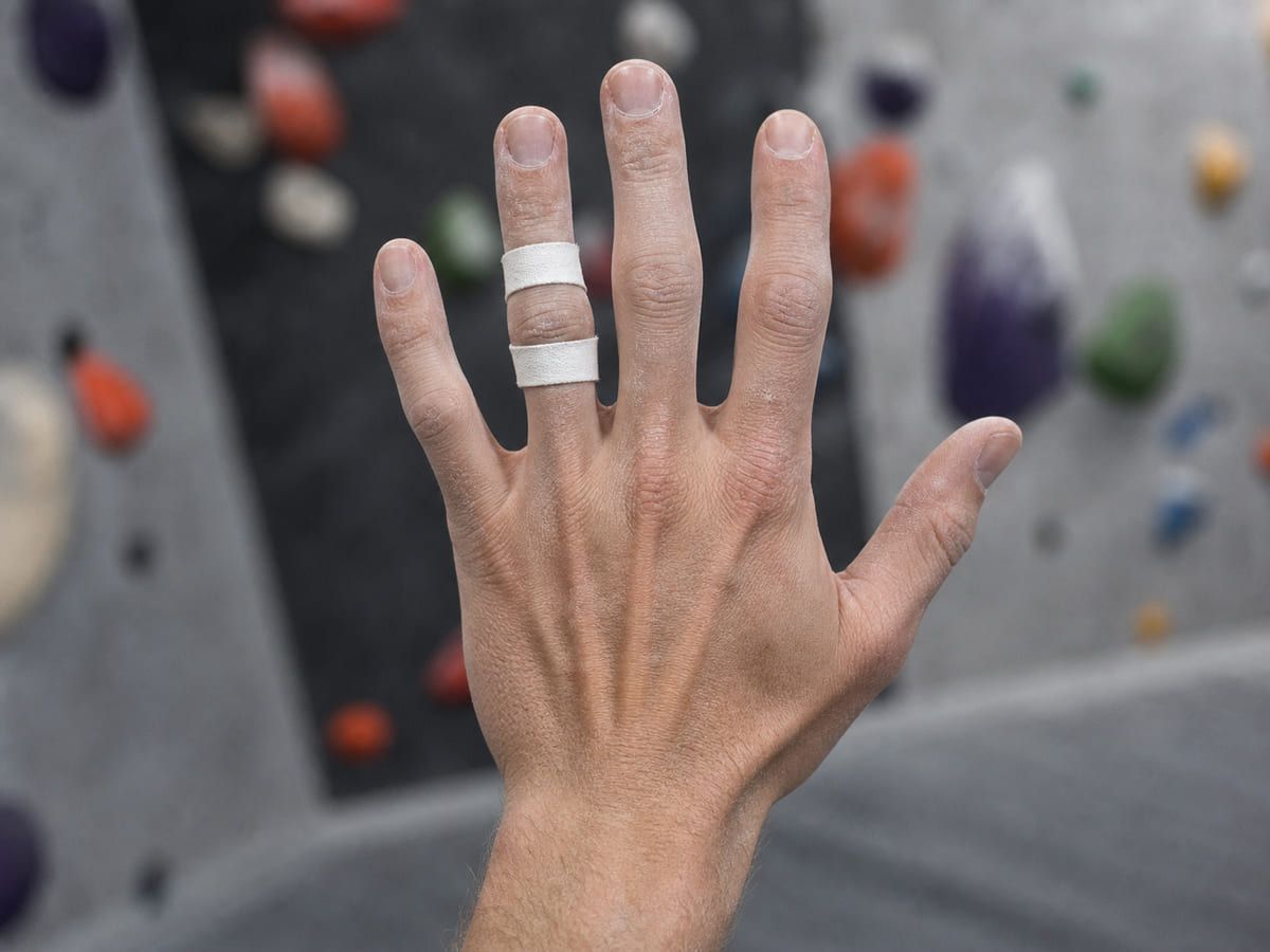 H-taped finger during pulley rehab.