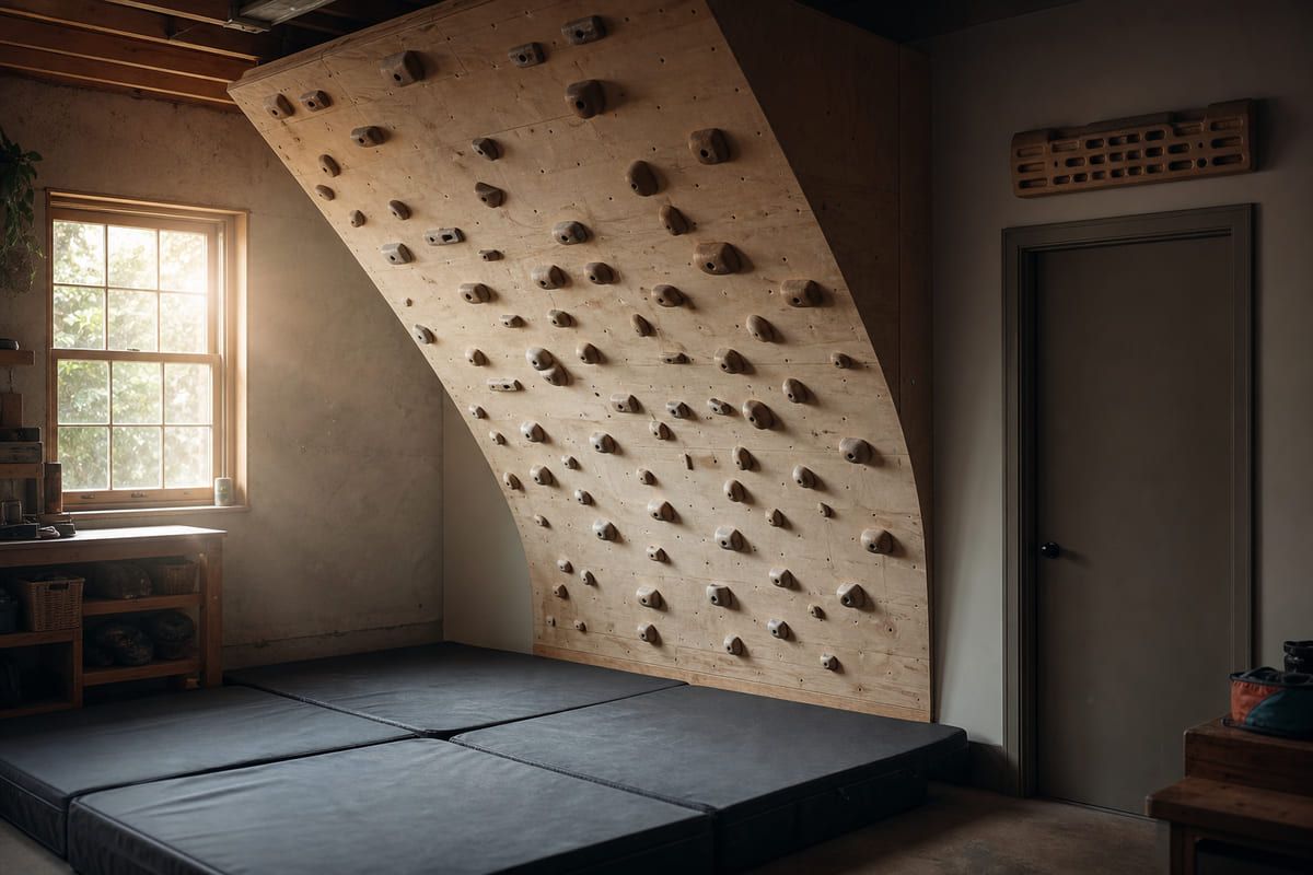 Home bouldering board training setup.